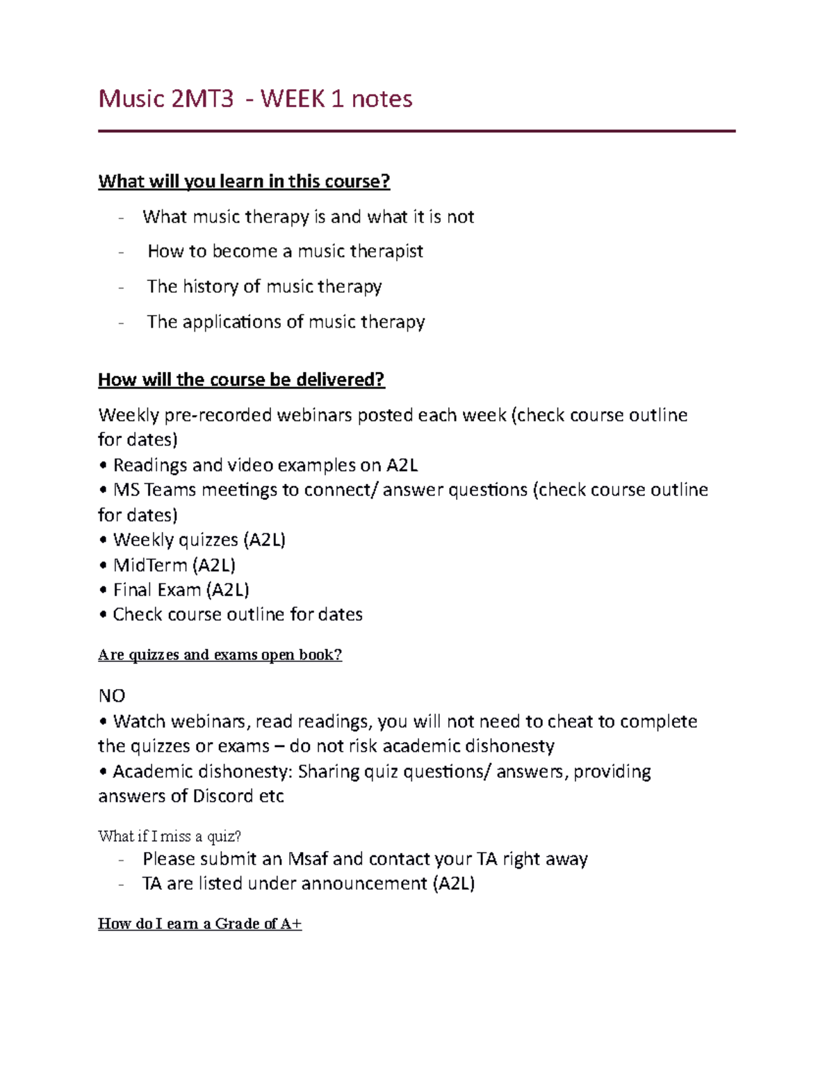 Music 2MT3 - notes - Music 2MT3 - WEEK 1 notes What will you learn in ...