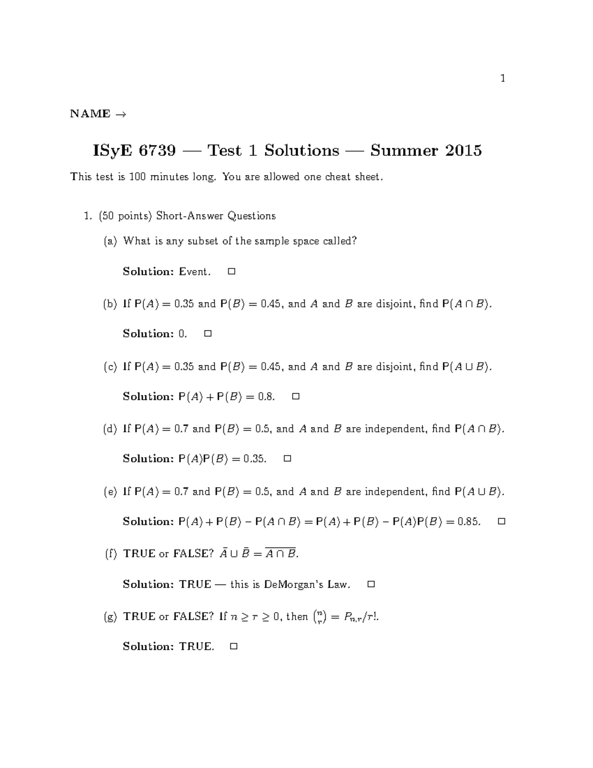 Midterm 1 practice test and solutions - NAME→ ISyE 6739 — Test 1 ...