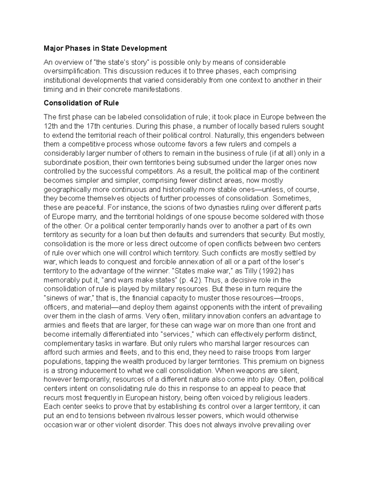 Major Phases in State Development - This discussion reduces it to three ...