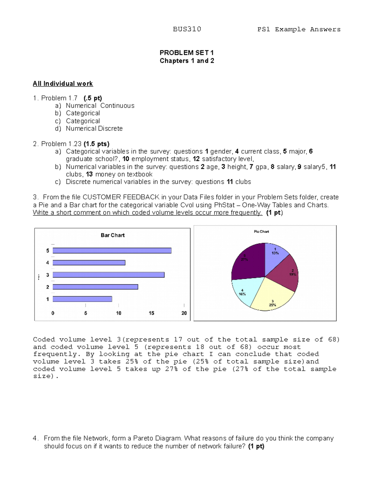 PS1 answers - PS1 - BUS310 PS1 Example Answers PROBLEM SET 1 Chapters 1 ...
