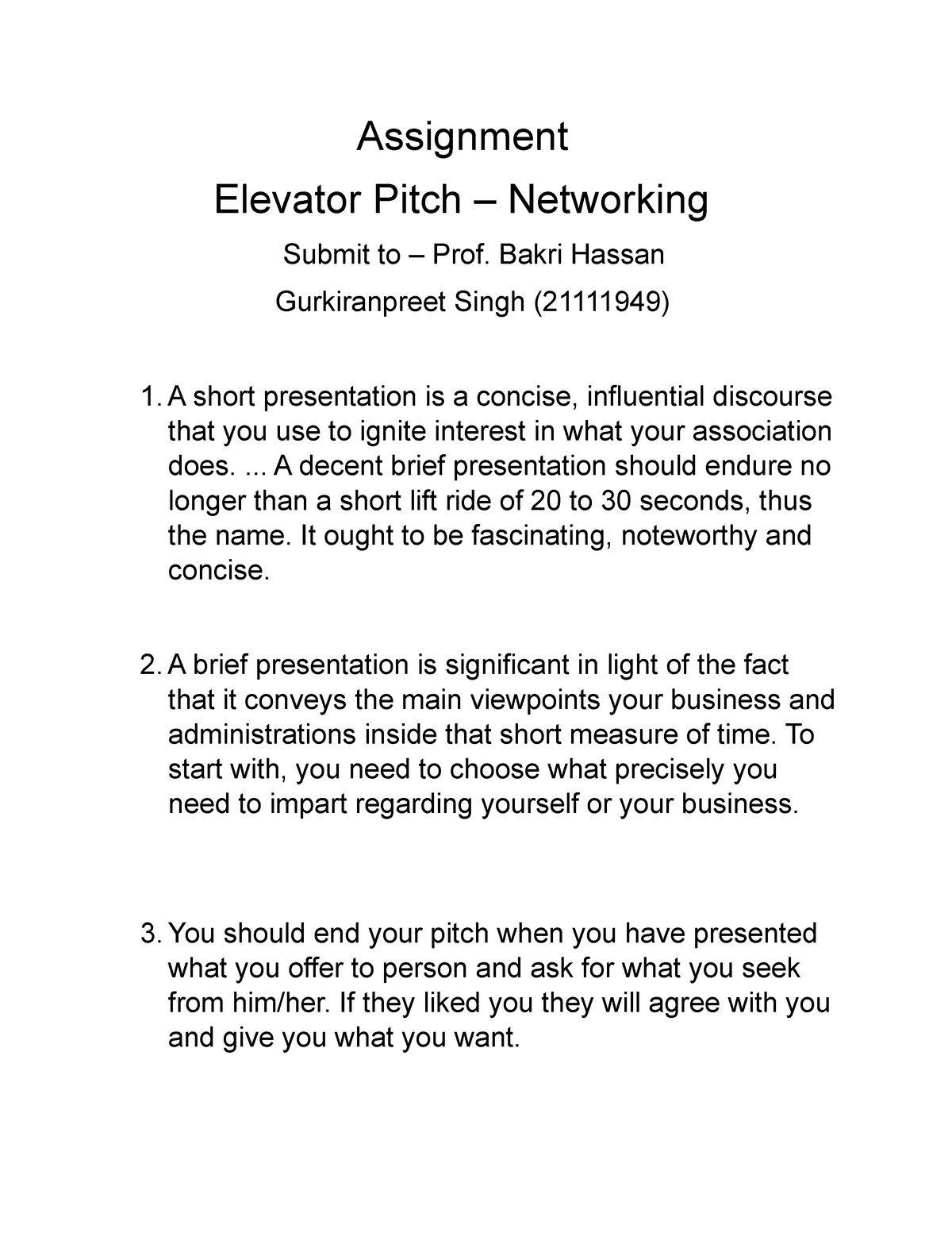 elevator pitch high school assignment
