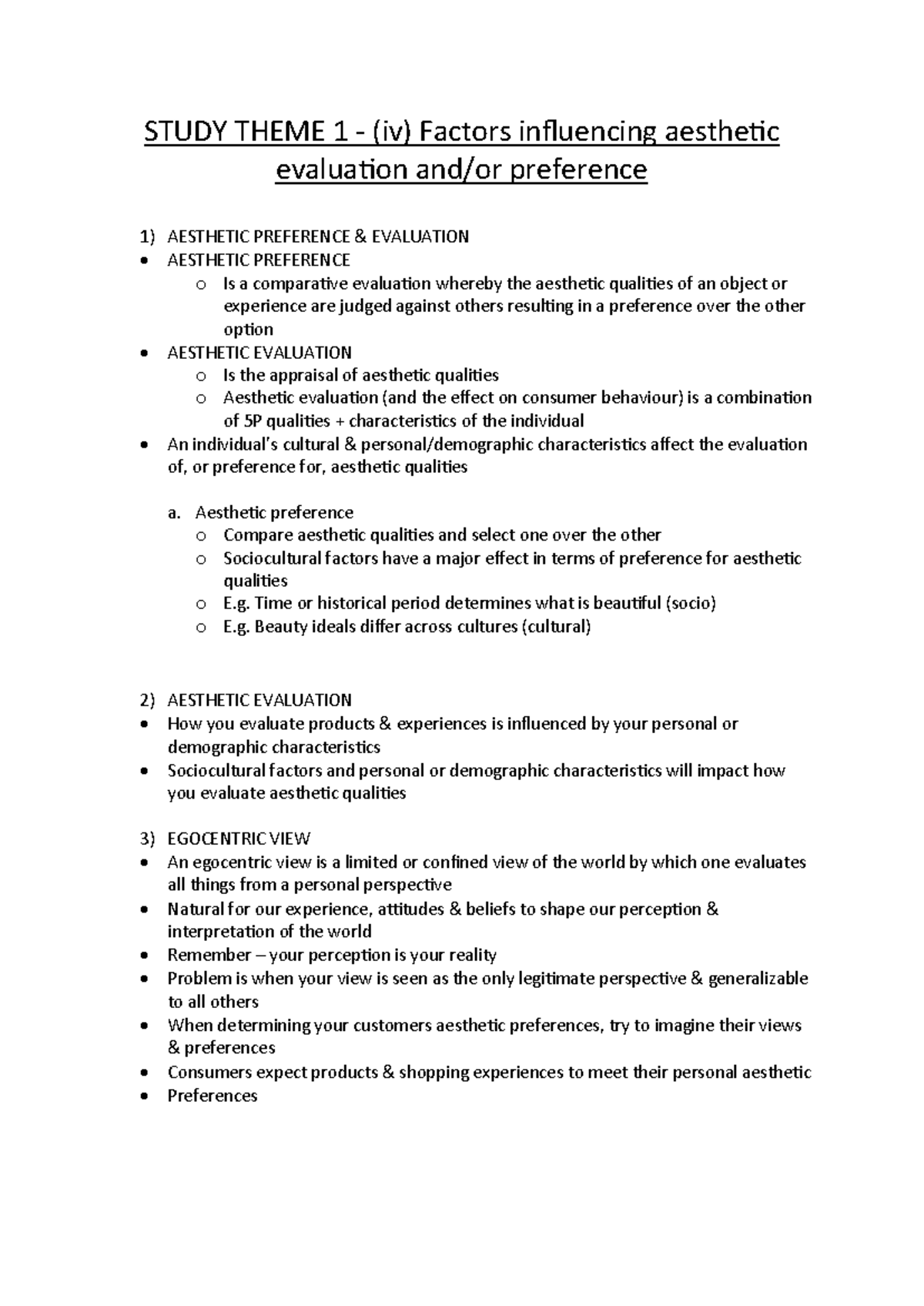 EST Study Theme 1 - (iv) Factors influencing aesthetic evaluation and ...
