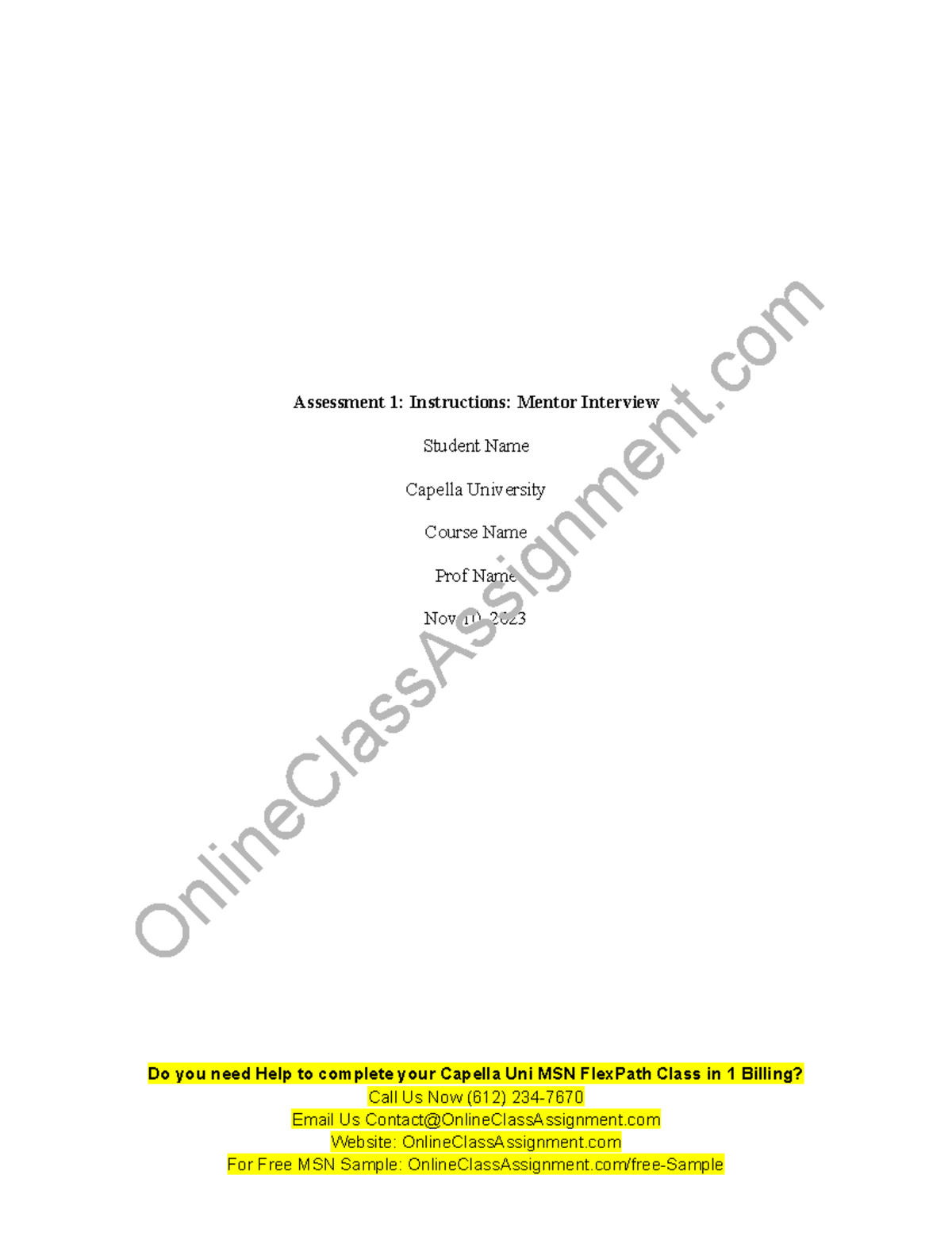 NURS FPX 6216 Assessment 1 Instructions Mentor Interview - Assessment 1 ...