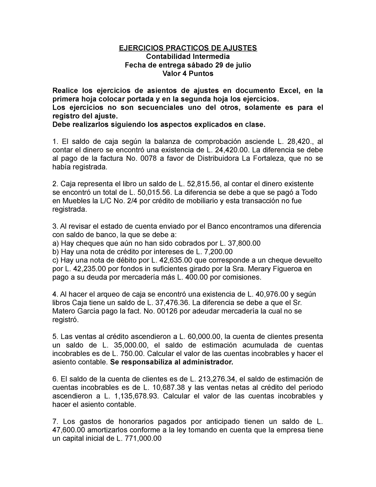 Tarea Ejercicios Practicos De Ajustes Ejercicios Practicos De Ajustes Contabilidad Intermedia 0772