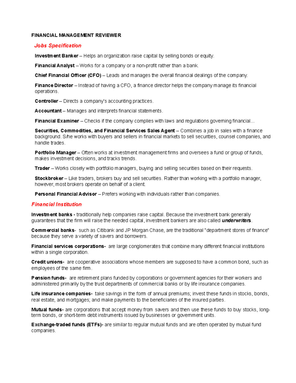 Financial Management Reviewer FINANCIAL MANAGEMENT REVIEWER Jobs