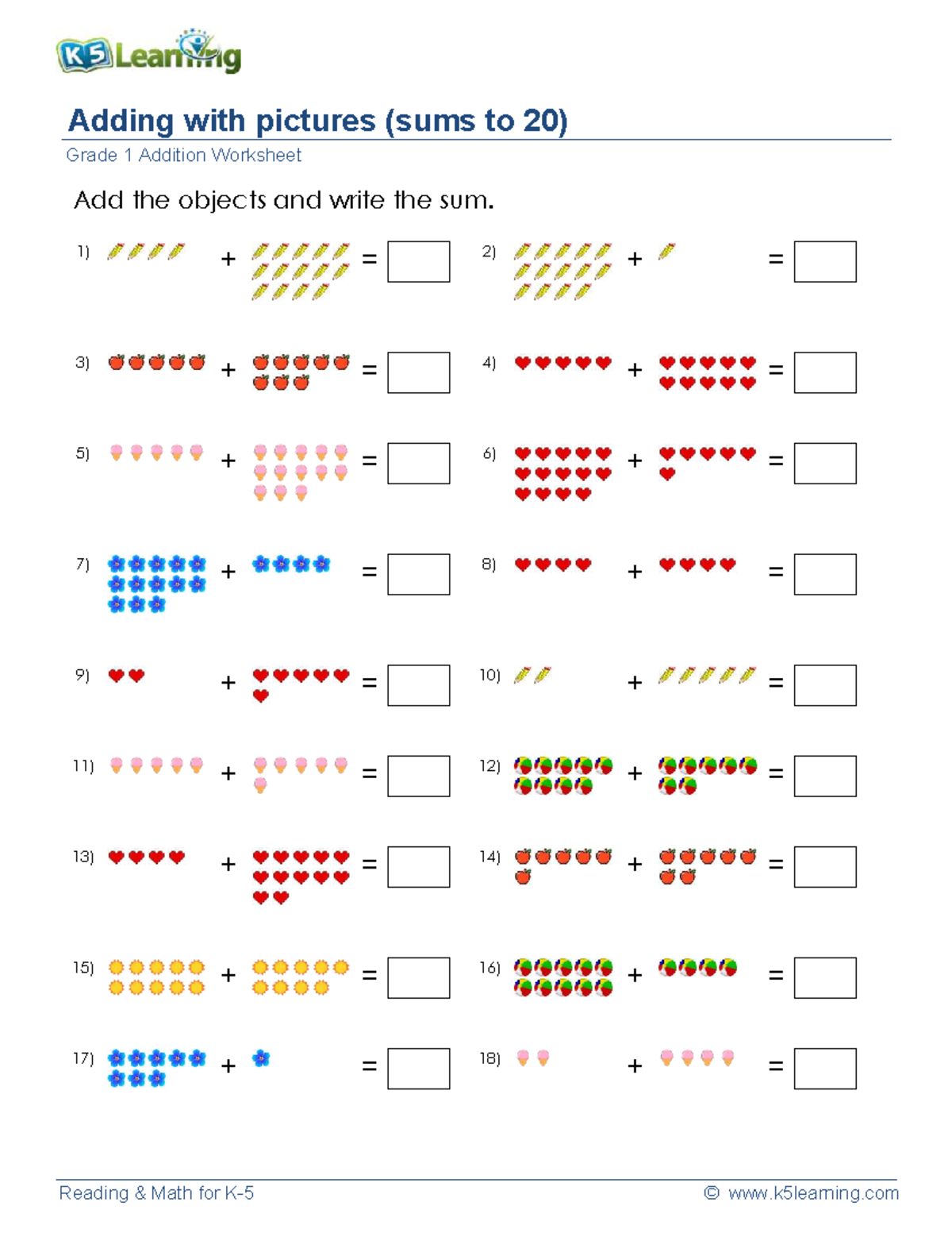 Grade 1 addition pictures sums to 20 3 - Cdi6-fire triangle - Reading ...