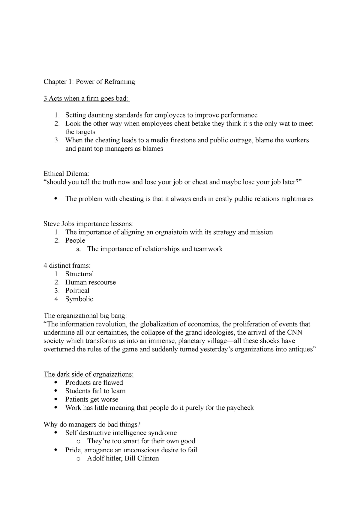 Reframing Organizations Summary - Chapter 1: Power of Reframing 3 Acts ...