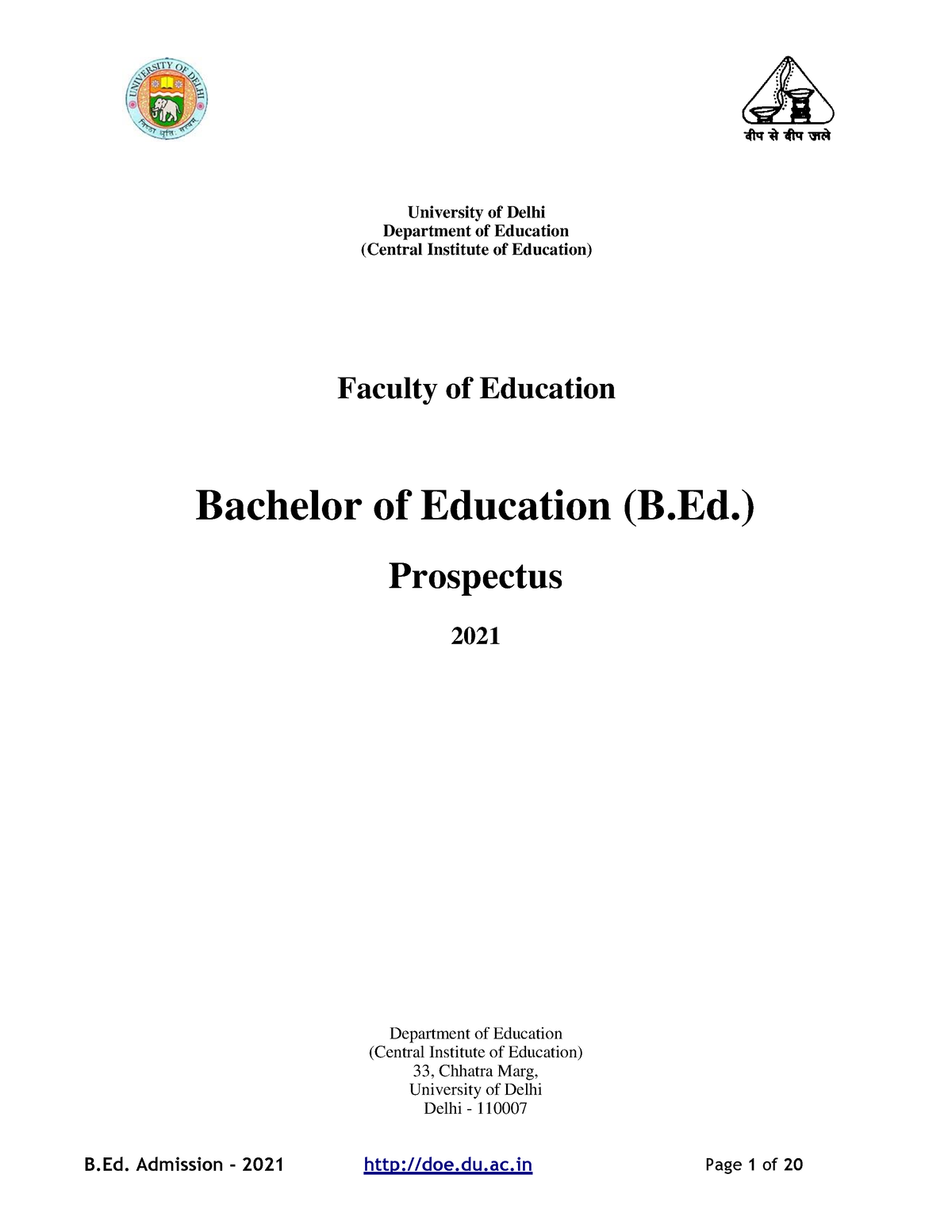 B.Ed. Prospectus 2021 - University Of Delhi Department Of Education ...