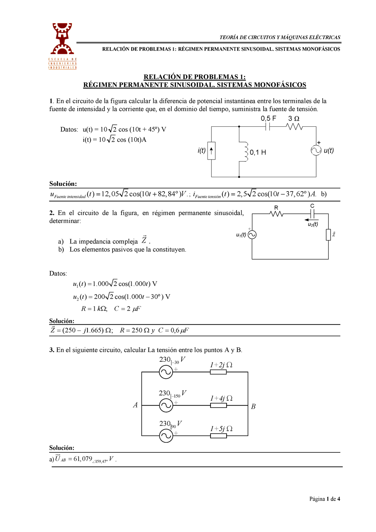 T1 Y T2 Analisis De Circuitos Y Potencia Monofasica RelaciÓn De Problemas 1 RÉgimen 1080