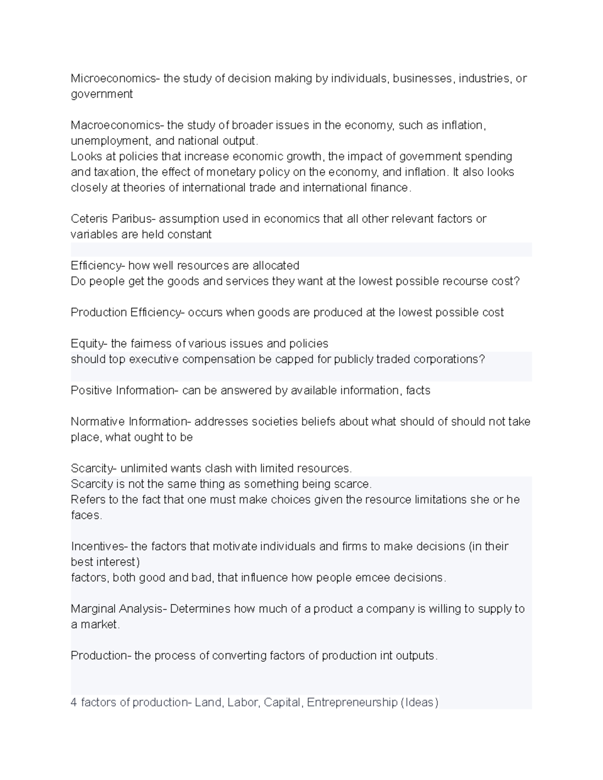 Eco 2013 Test 1 Cheat Sheet - Microeconomics- The Study Of Decision ...