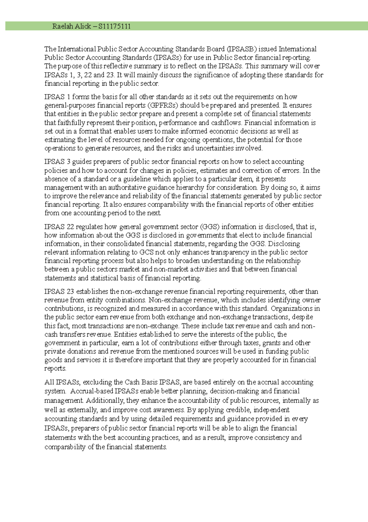 Reflection 1 - The International Public Sector Accounting Standards ...
