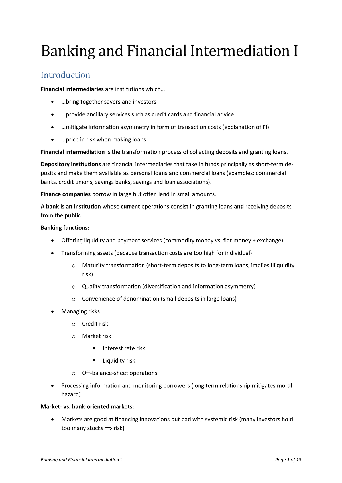 financial intermediation thesis