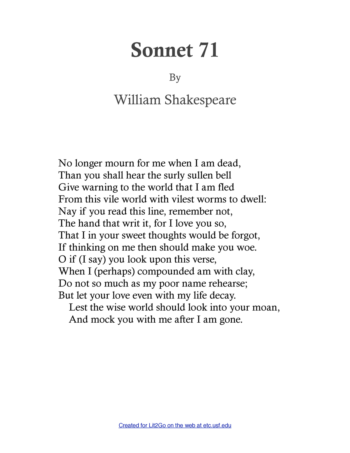 sonnet 71 analysis