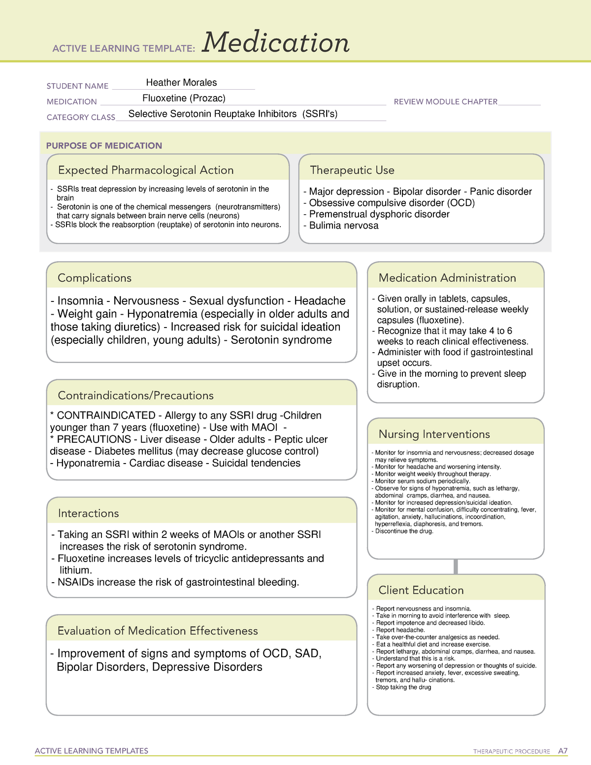Med Template Fluoxetine 3 ACTIVE LEARNING TEMPLATES