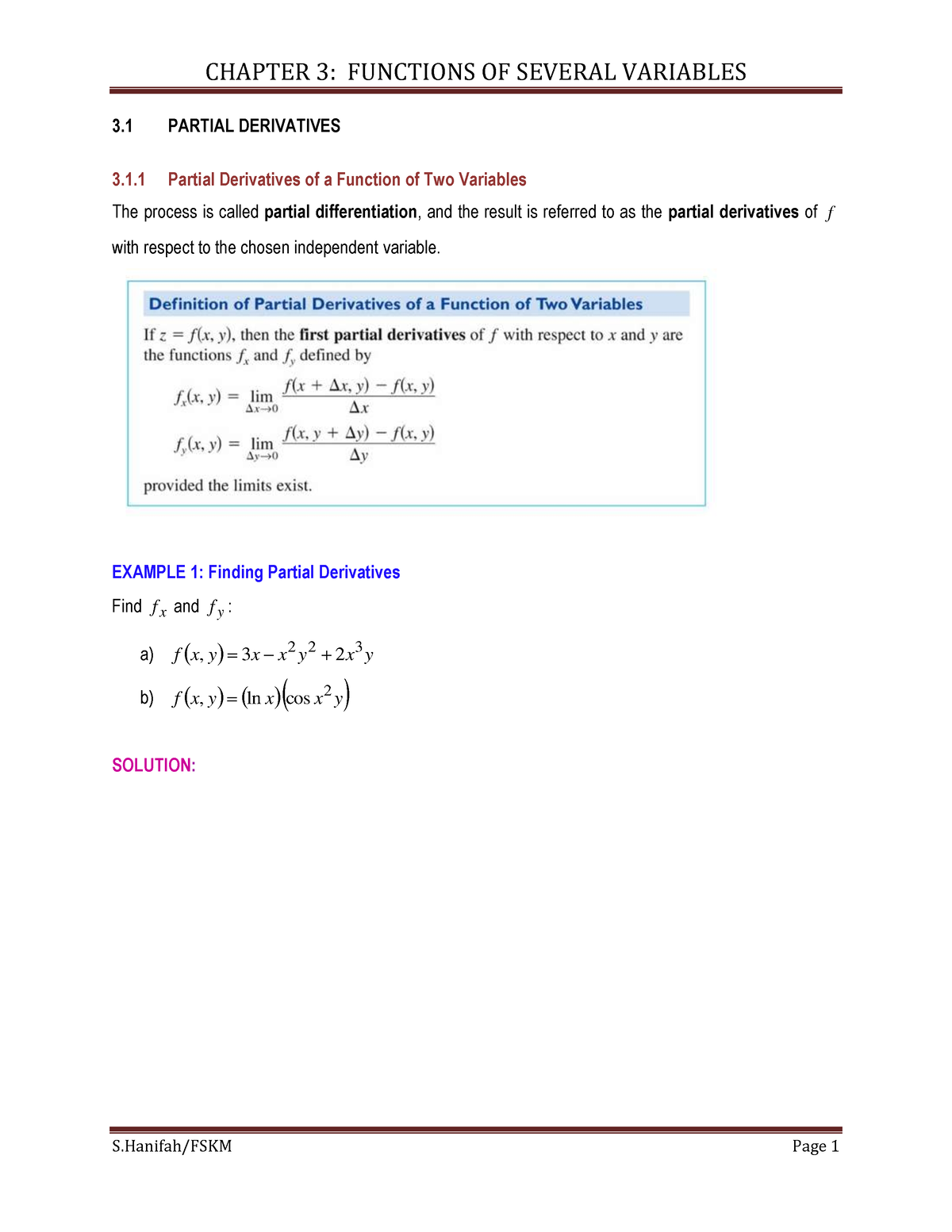 Chap 3 3.1 Partial Derivatives Latest - 3 PARTIAL DERIVATIVES 3 Partial ...