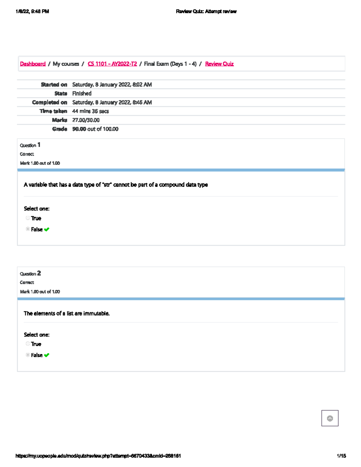 Final Python Exam Review - 9:48 PM Review Quiz: Attempt review ...