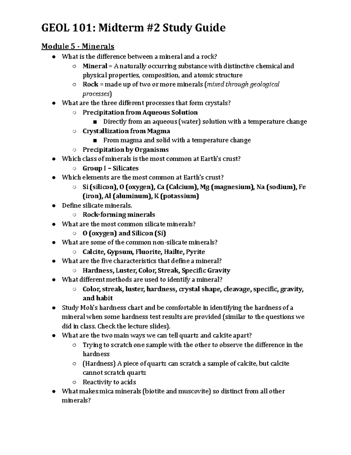 GEOL 101 Midterm #2 Study Guide - GEOL 101: Midterm #2 Study Guide ...