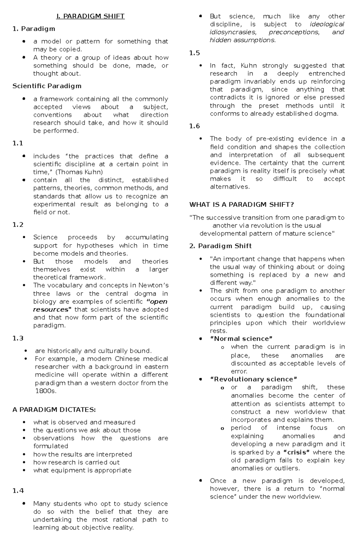 STS- midterm reviewer - I. PARADIGM SHIFT Paradigm a model or pattern ...