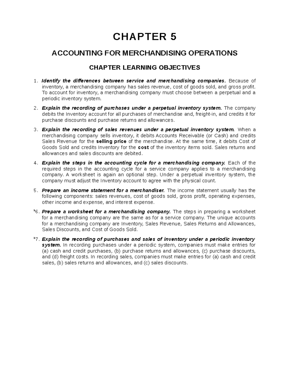 Ch05 - Testbank - CHAPTER 5 ACCOUNTING FOR MERCHANDISING OPERATIONS ...