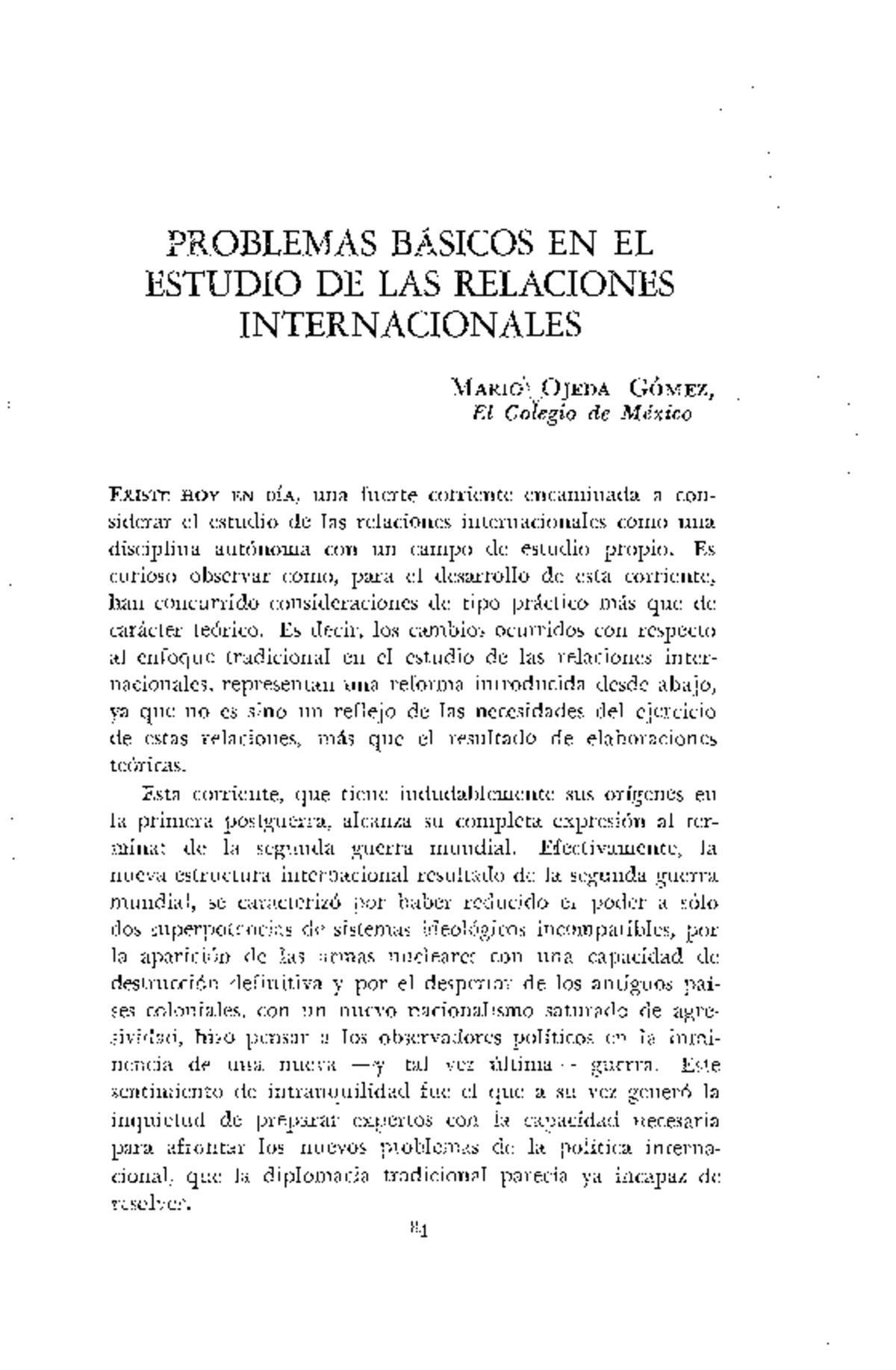 Mario Ojeda y las Relaciones Internacionales