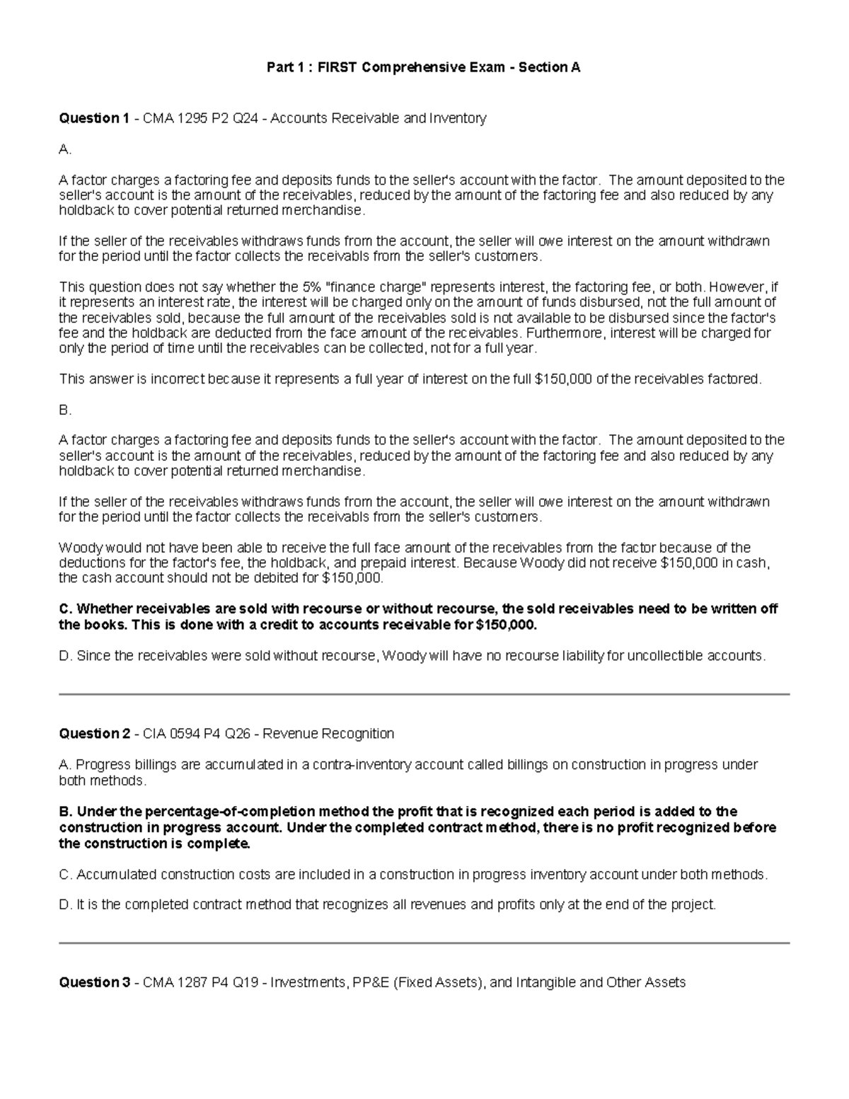 Part 1 Comprehensive Exam - Section A - Question 1 - CMA 1295 P2 Q24 ...