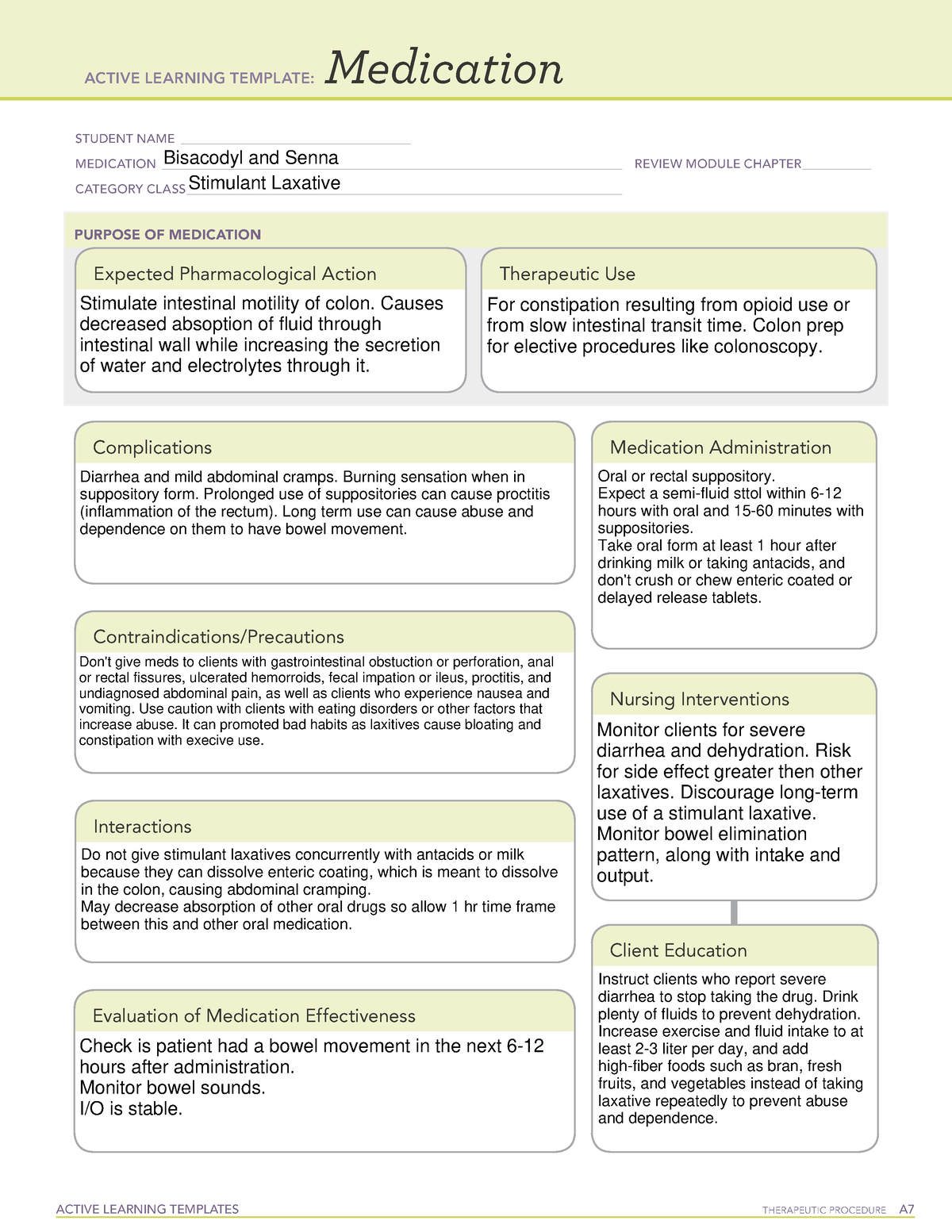 Bisacodyl and Senna med sheet ACTIVE LEARNING TEMPLATES THERAPEUTIC