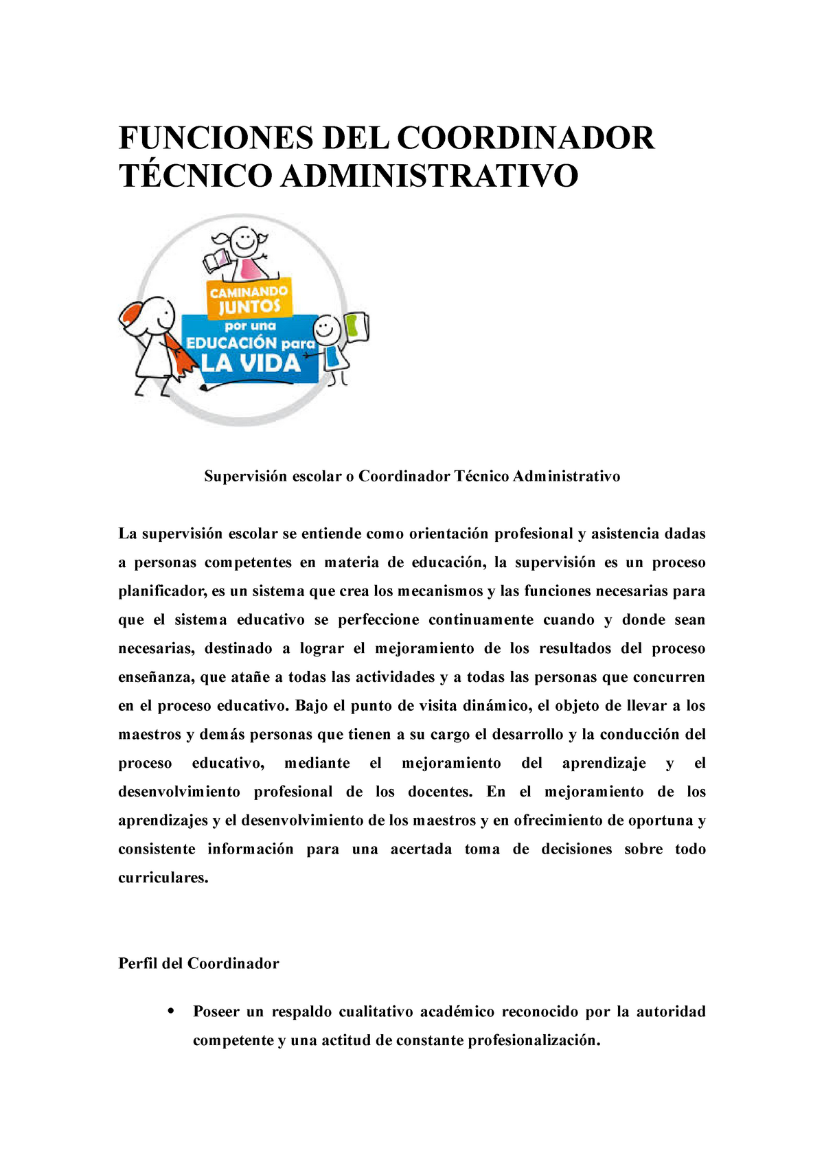 Funciones DEL Coordinador Técnico Administrativo - Copia - FUNCIONES ...