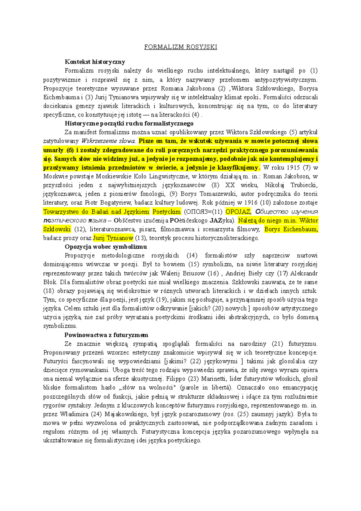Formalizm Rosyjski tekst z uzupełnionymi lukami - FORMALIZM ROSYJSKI ...