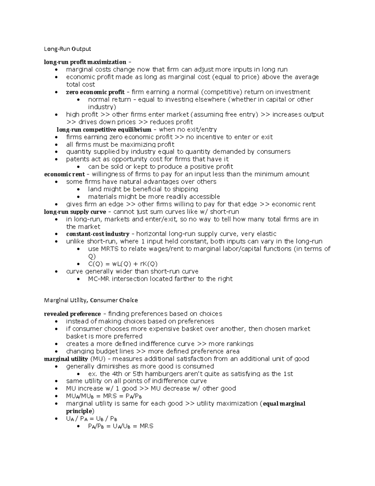 7th Chap - Lecture notes 7 - Long-Run Output long-run profit ...
