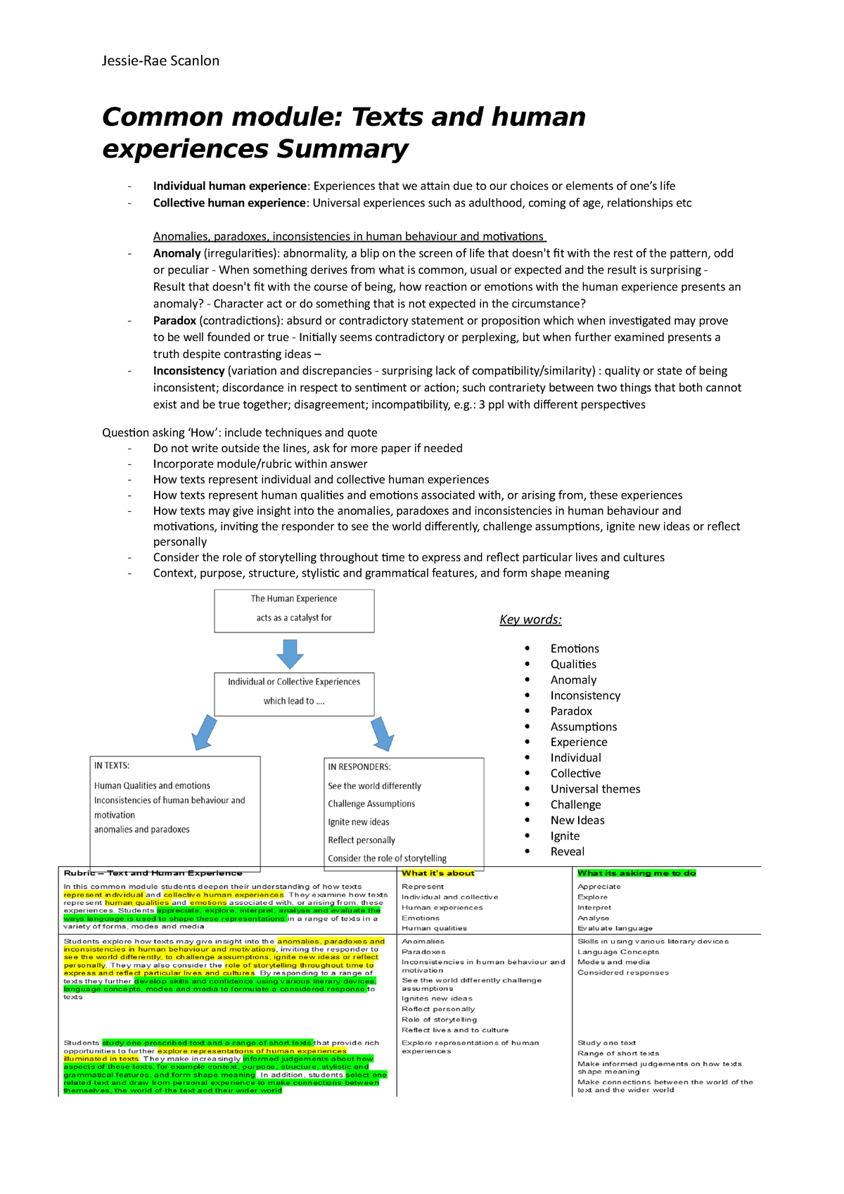 common module texts and human experiences essay questions