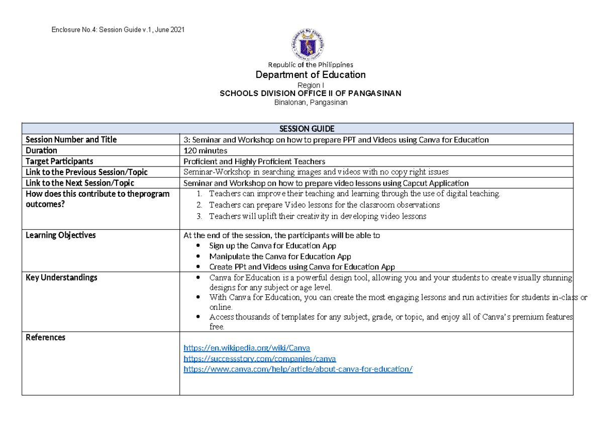 Enclosure 4 Session Guide Template - Enclosure No: Session Guide v ...