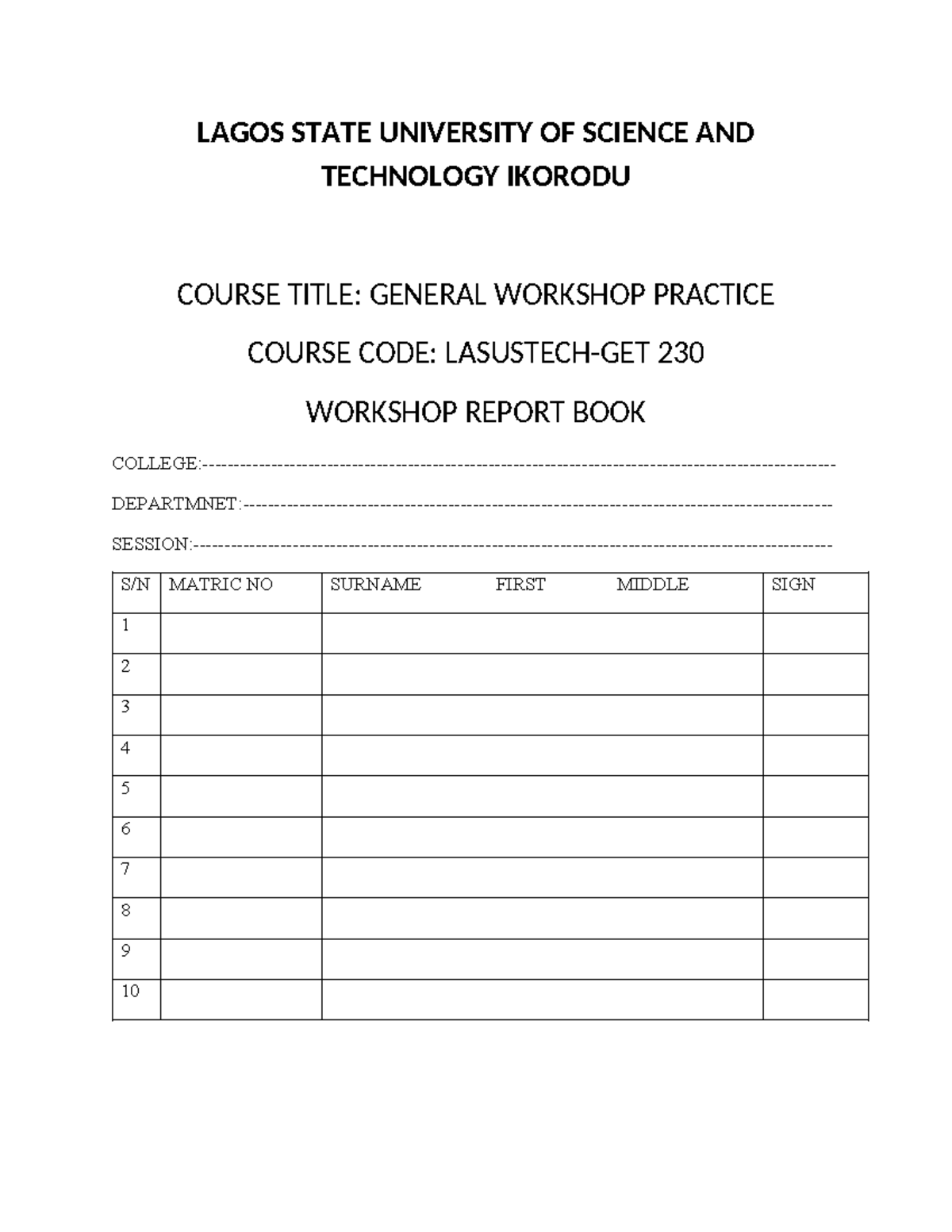 GET Report Format - Practical Material - LAGOS STATE UNIVERSITY OF ...