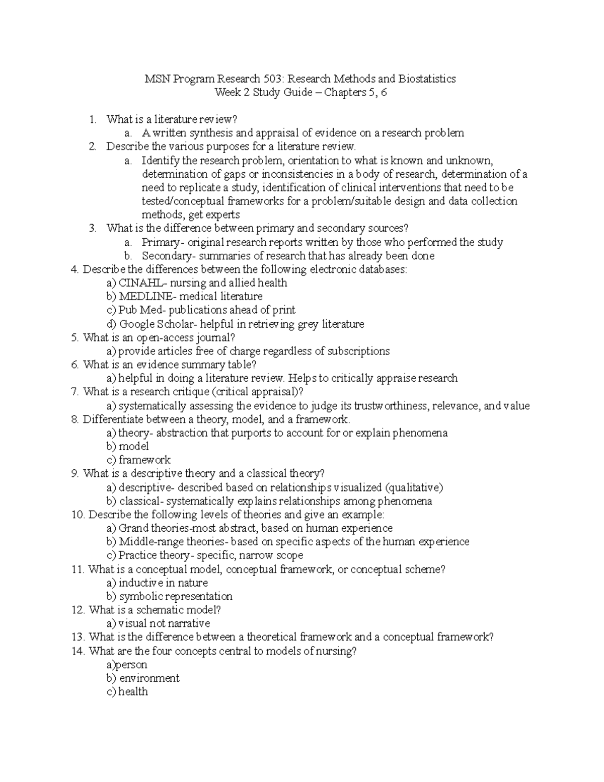 Week 2 Study Guide - MSN Program Research 503: Research Methods and ...