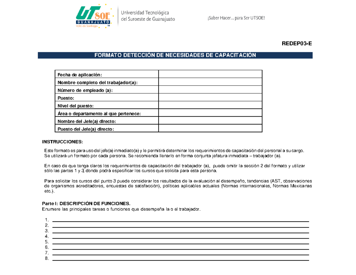Redep 03-E Formato de Detección de Necesidades de Capacitación