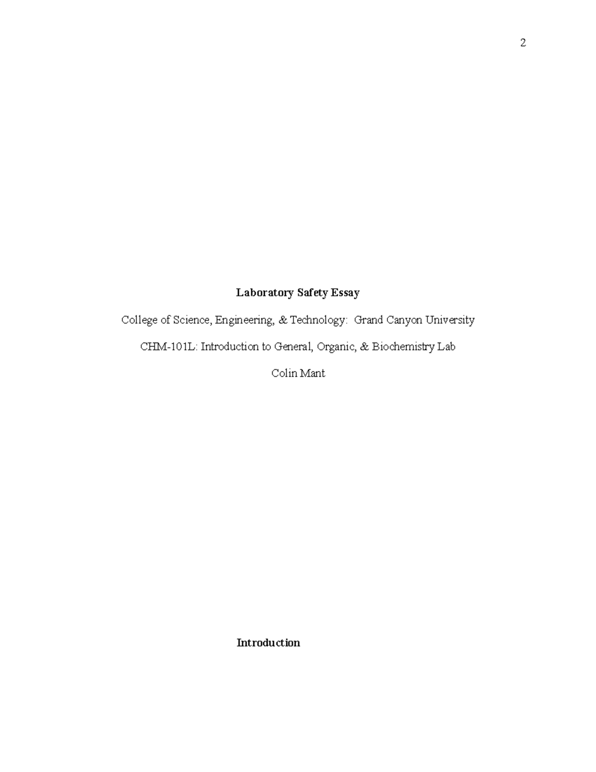 Laboratory Safety Essay Laboratory Safety Essay College of Science