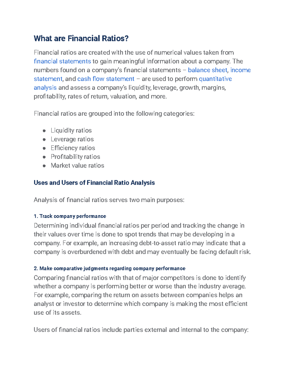 Financial Ratios 1 What Are Financial Ratios Financial Ratios Are Created With The Use Of 7702