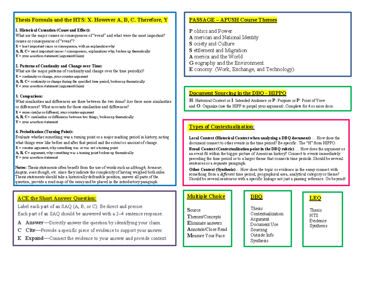 Apush+Thesis+Formula - Thesis Formula and the HTS: X. However A, B, C ...