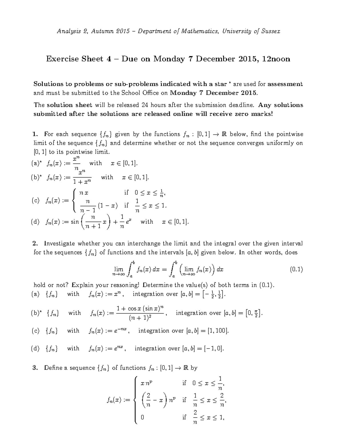 Analysis 2 Ex Sheet 4 - Analysis 2, Autumn 2015 – Department Of ...