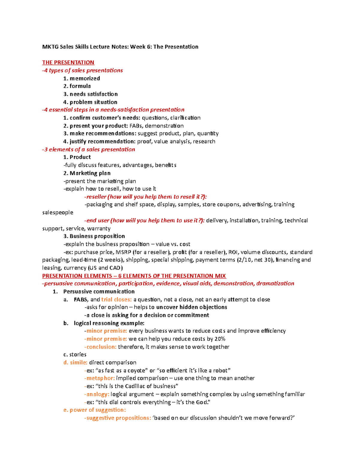 MKTG Lecture Notes Week 6 - MKTG Sales Skills Lecture Notes: Week 6 ...