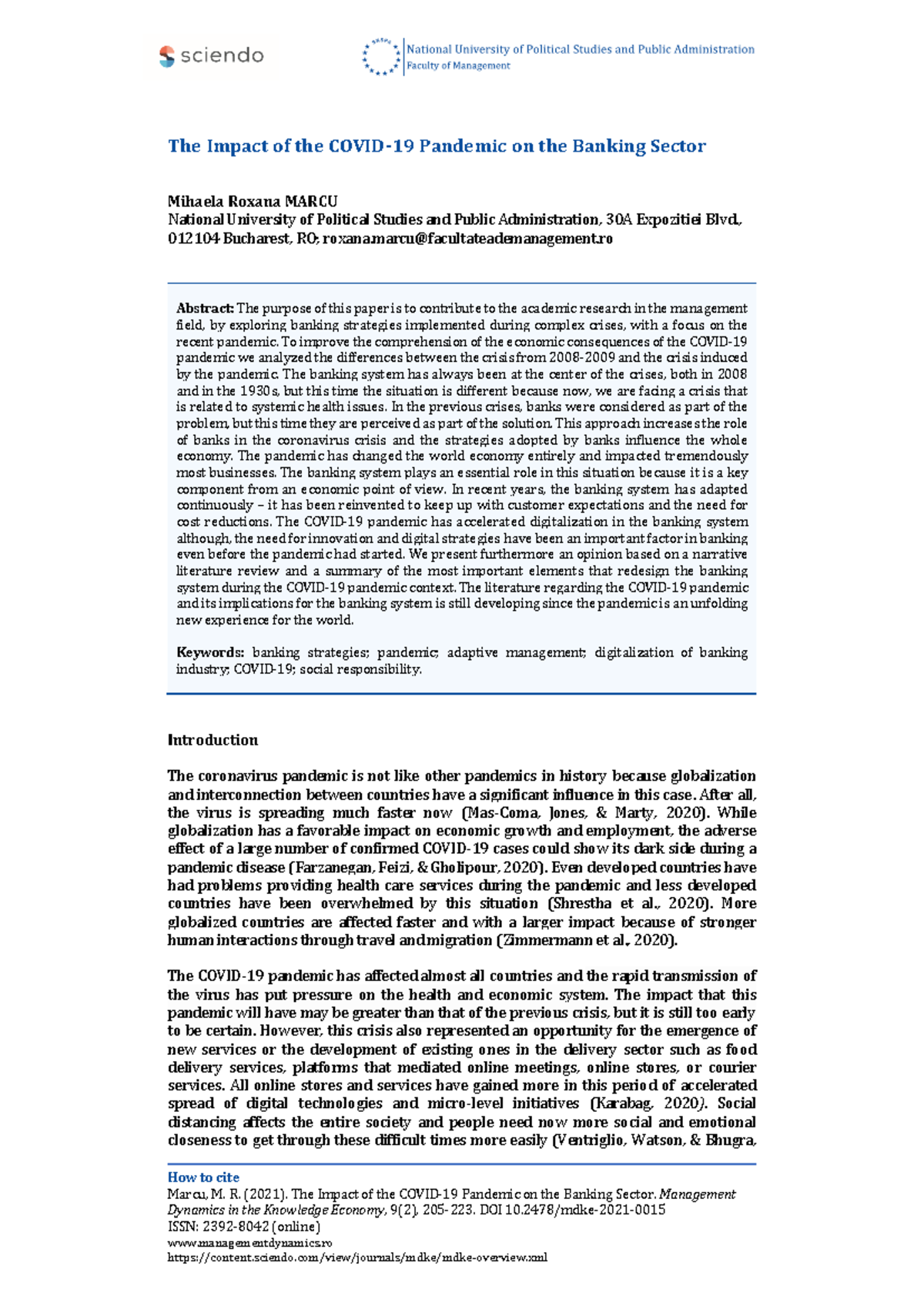The Impact of the Covid 19 Pandemic on the Banking Sector - How to cite ...