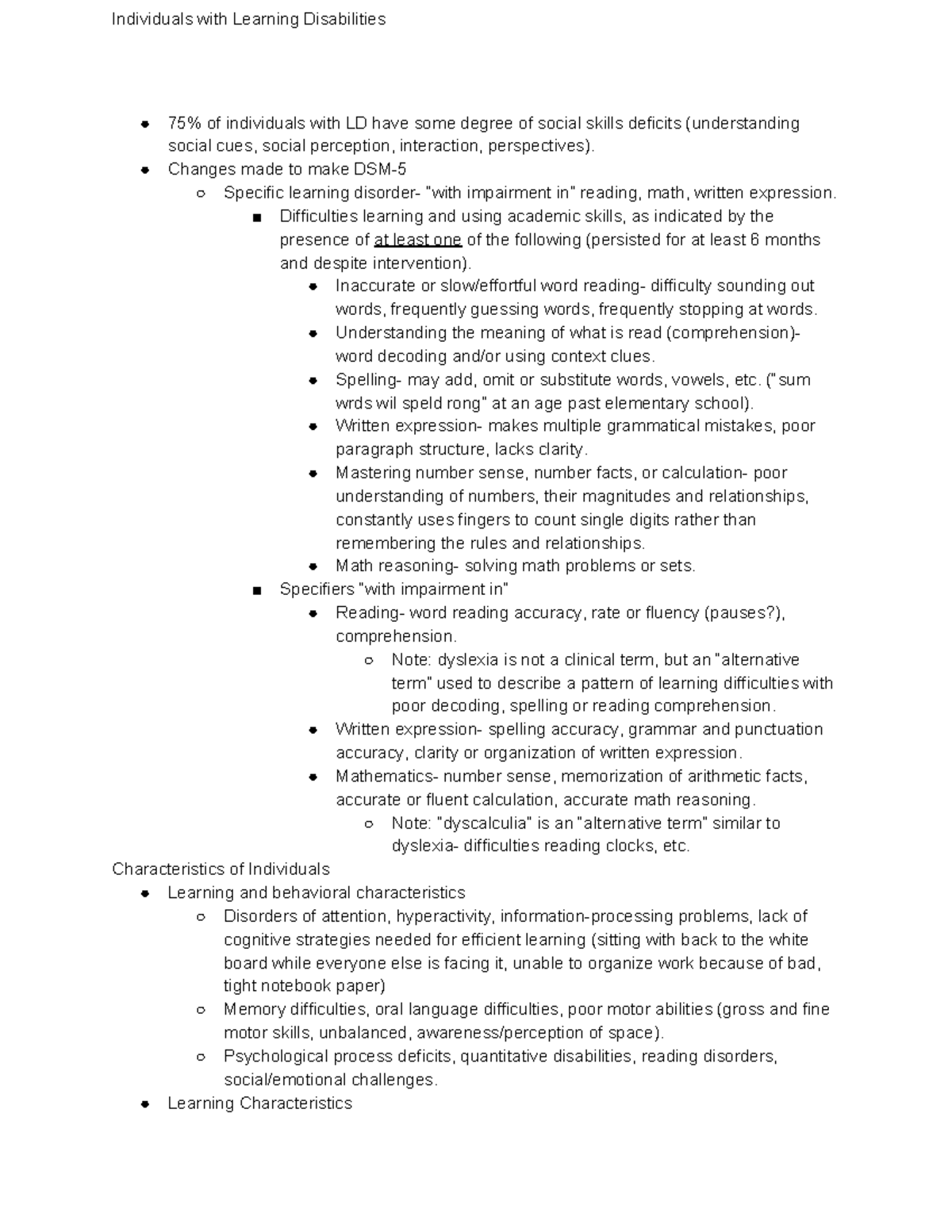 Chapter 7 Lecture Notes - Individuals with Learning Disabilities 75% of ...