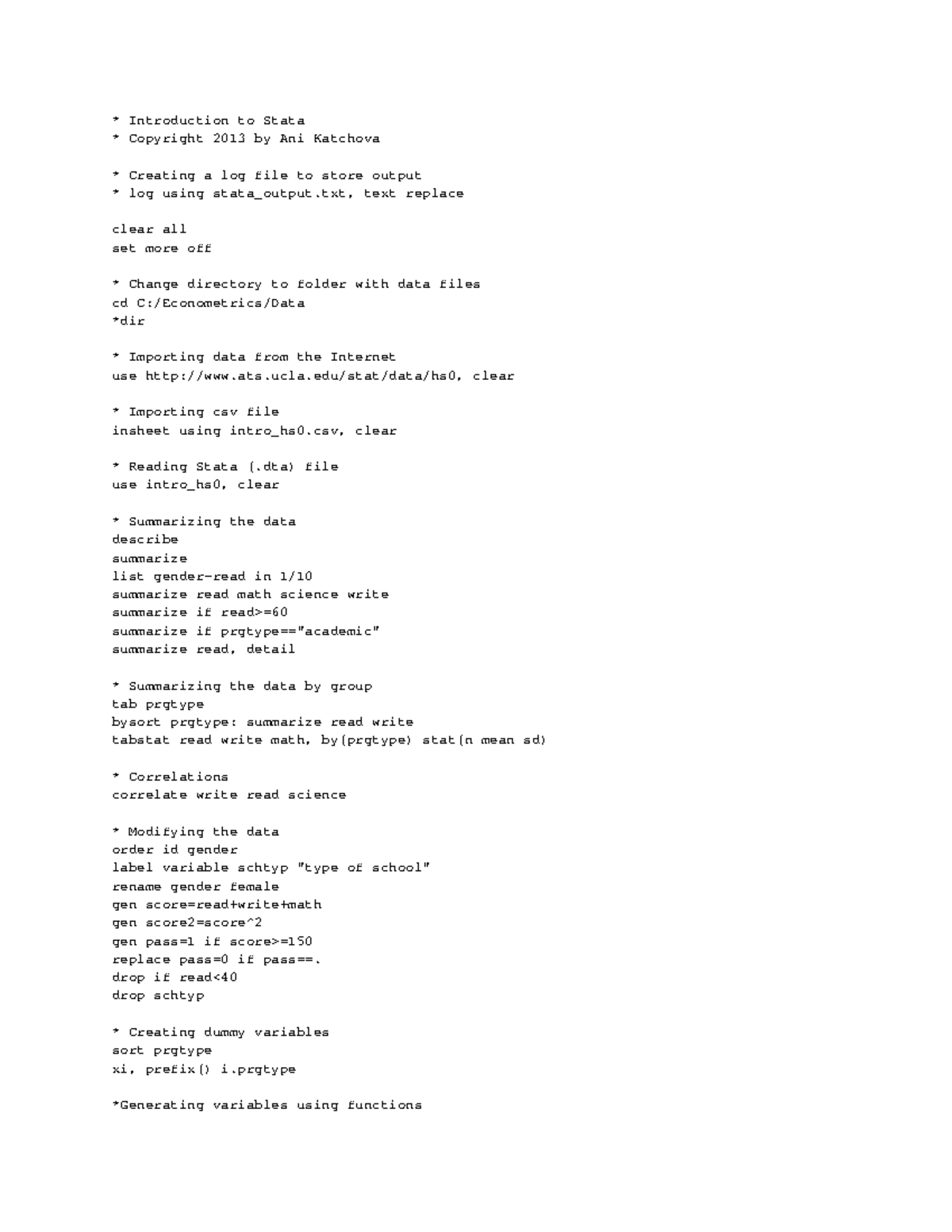 Introduction to Stata Program and Output - Introduction to Stata ...