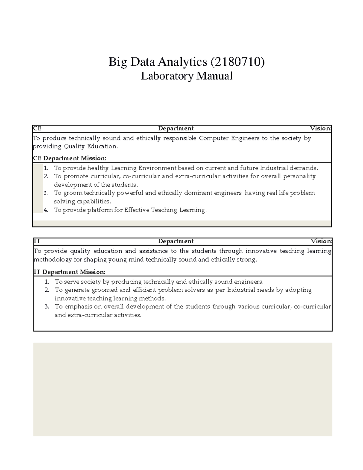 Big Data Analytics (2180710) labmanual GTU Studocu