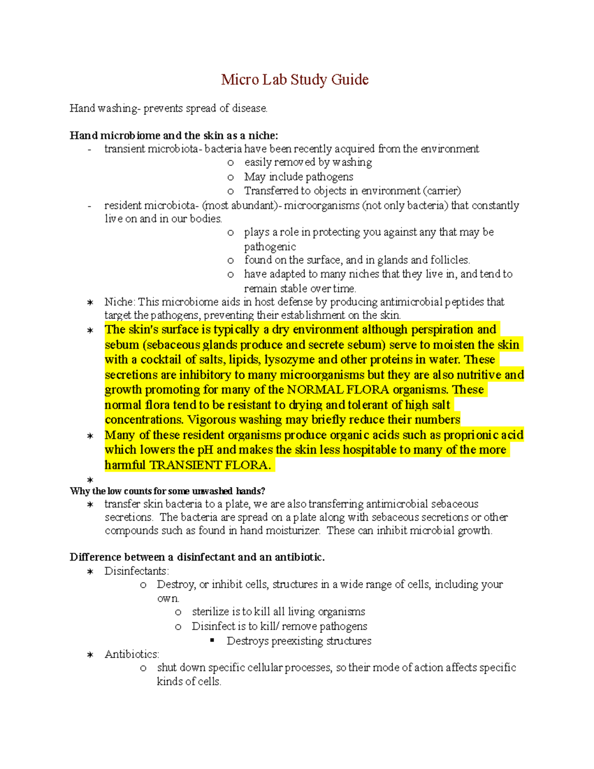 Micro lab final Micro Lab Study Guide Hand washing prevents spread