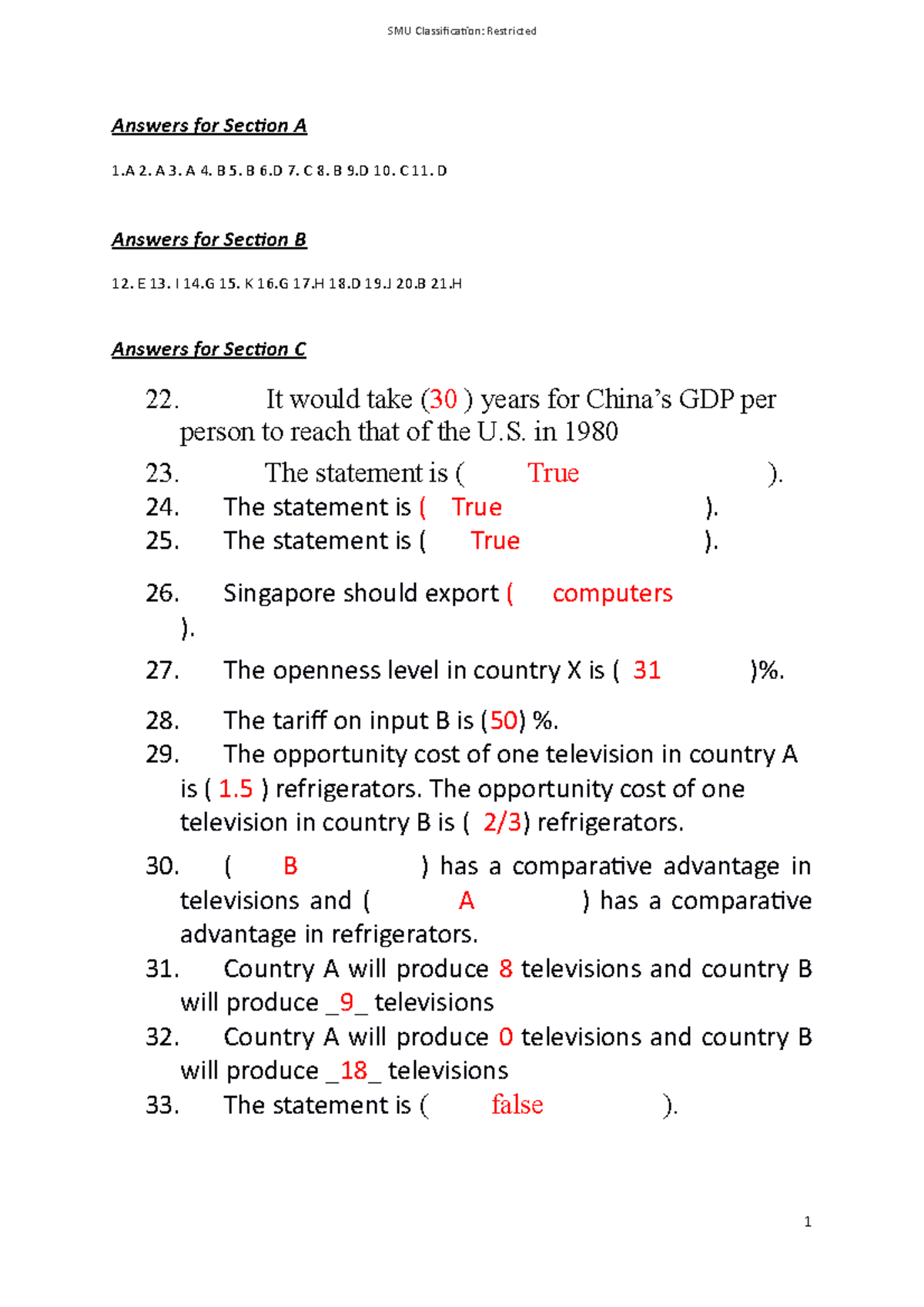 2019-2020 term 2 mock midterm answer - Answers for Section A 1 2. A 3 ...