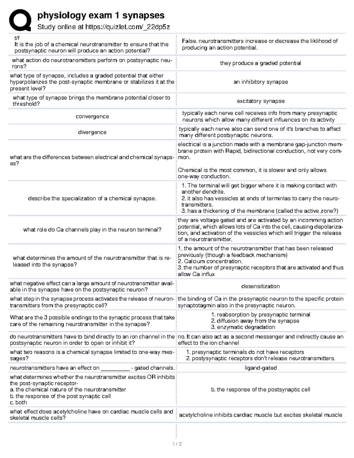 Synapeses - null - physiology exam 1 synapses Study online at quizlet ...
