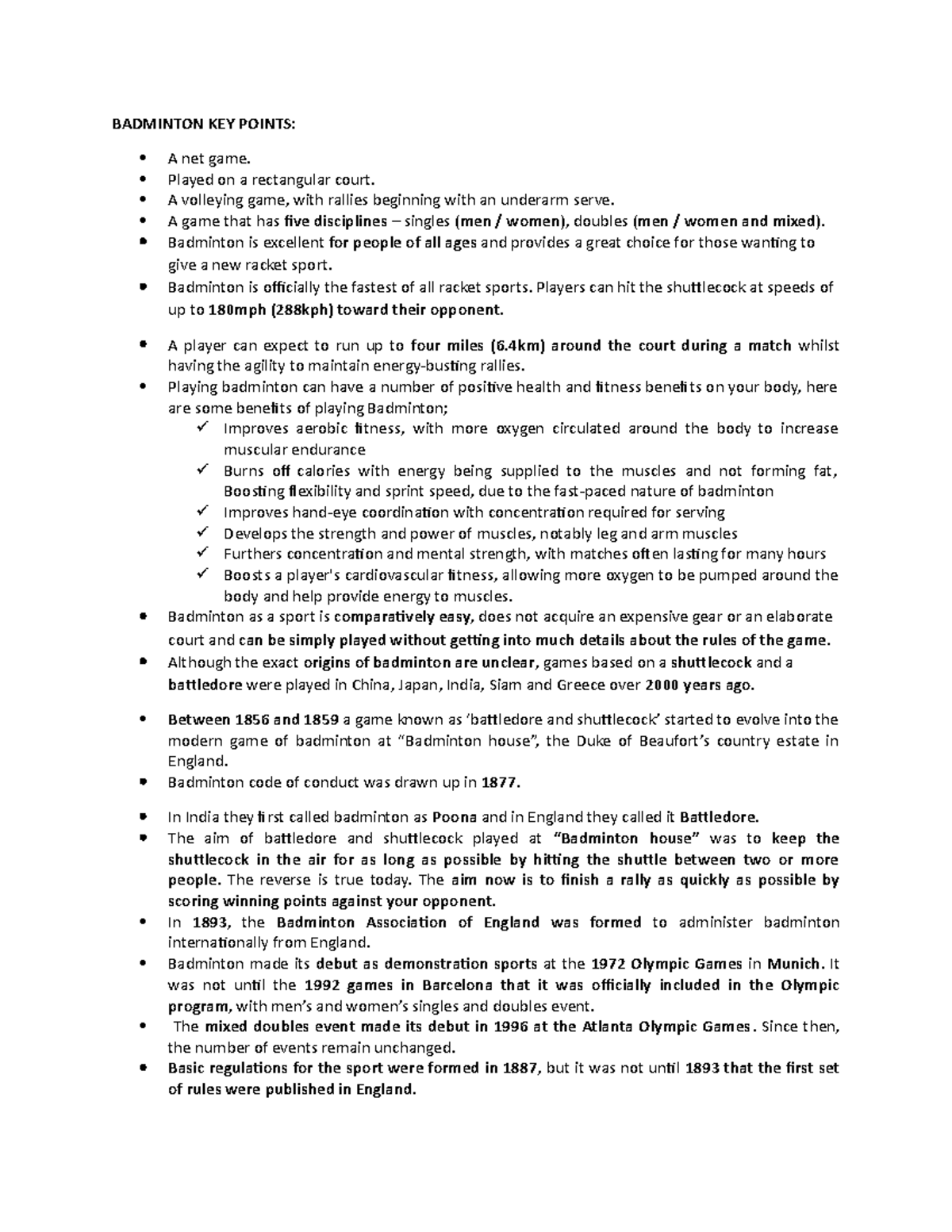 Badminton KEY Points BADMINTON KEY POINTS A net game. Played on a