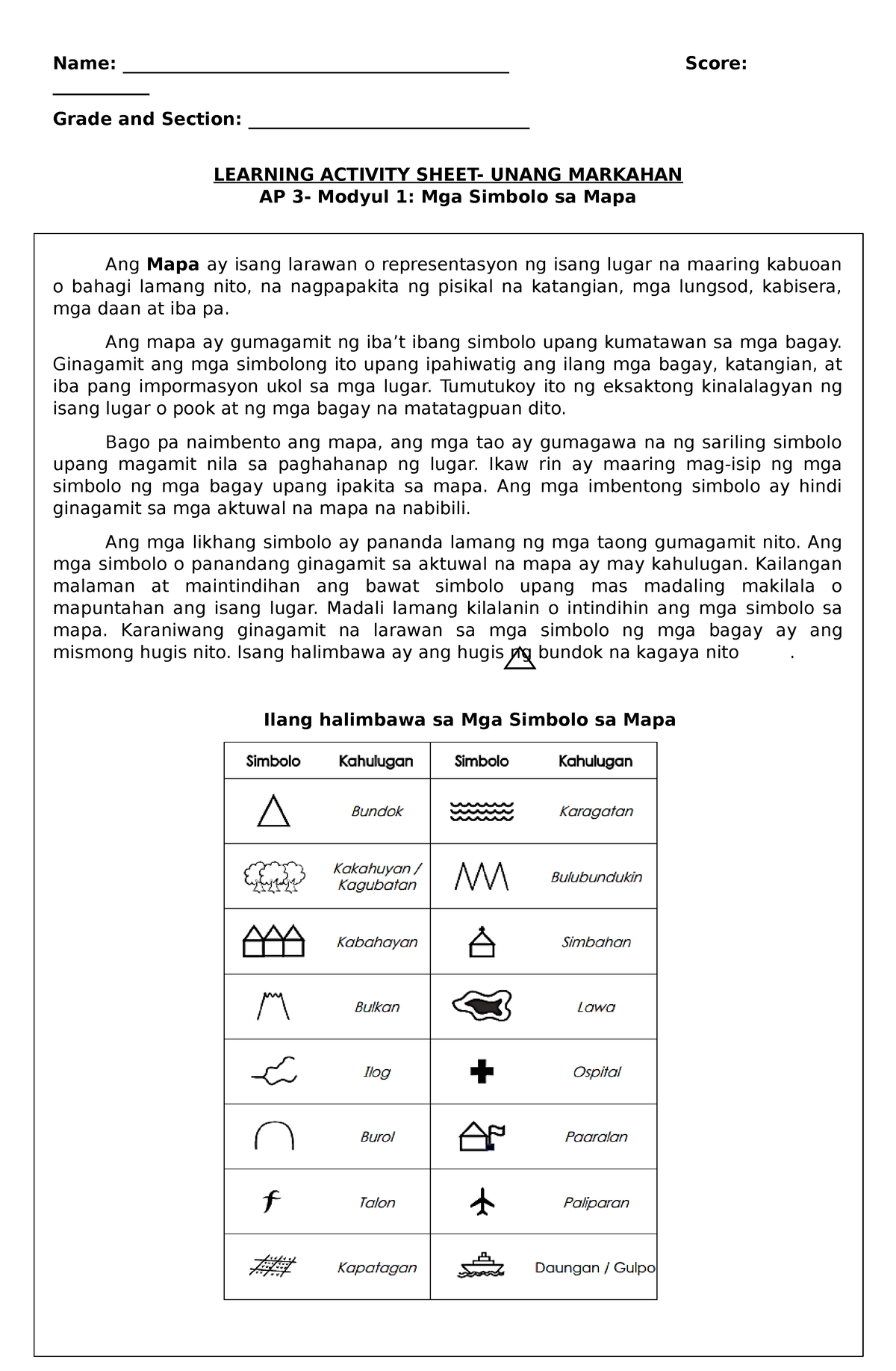 Learning Activity Sheet Ap St Q Name Tingnan Ang Mga Titik Ng Katumbas Simbolo Isulat Vrogue