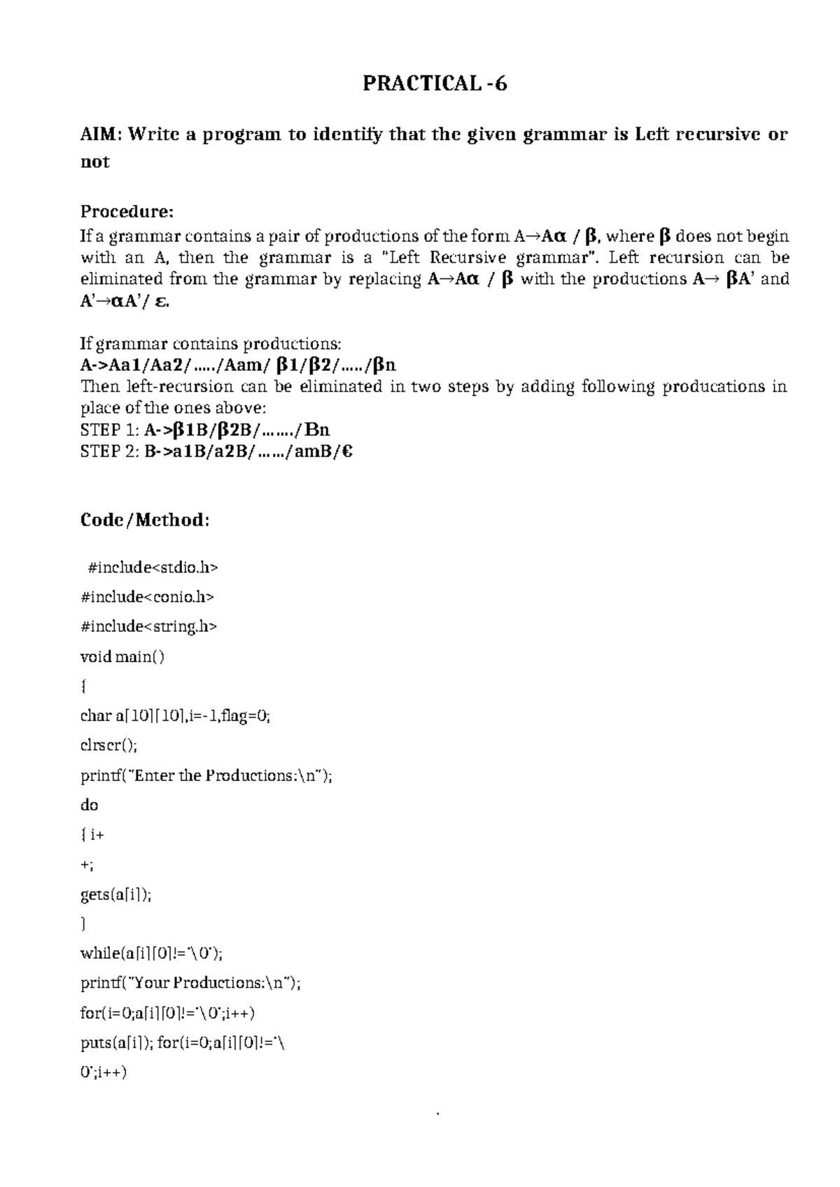Compiler Design Practicals 6-10 - PRACTICAL - AIM: Write a program to ...