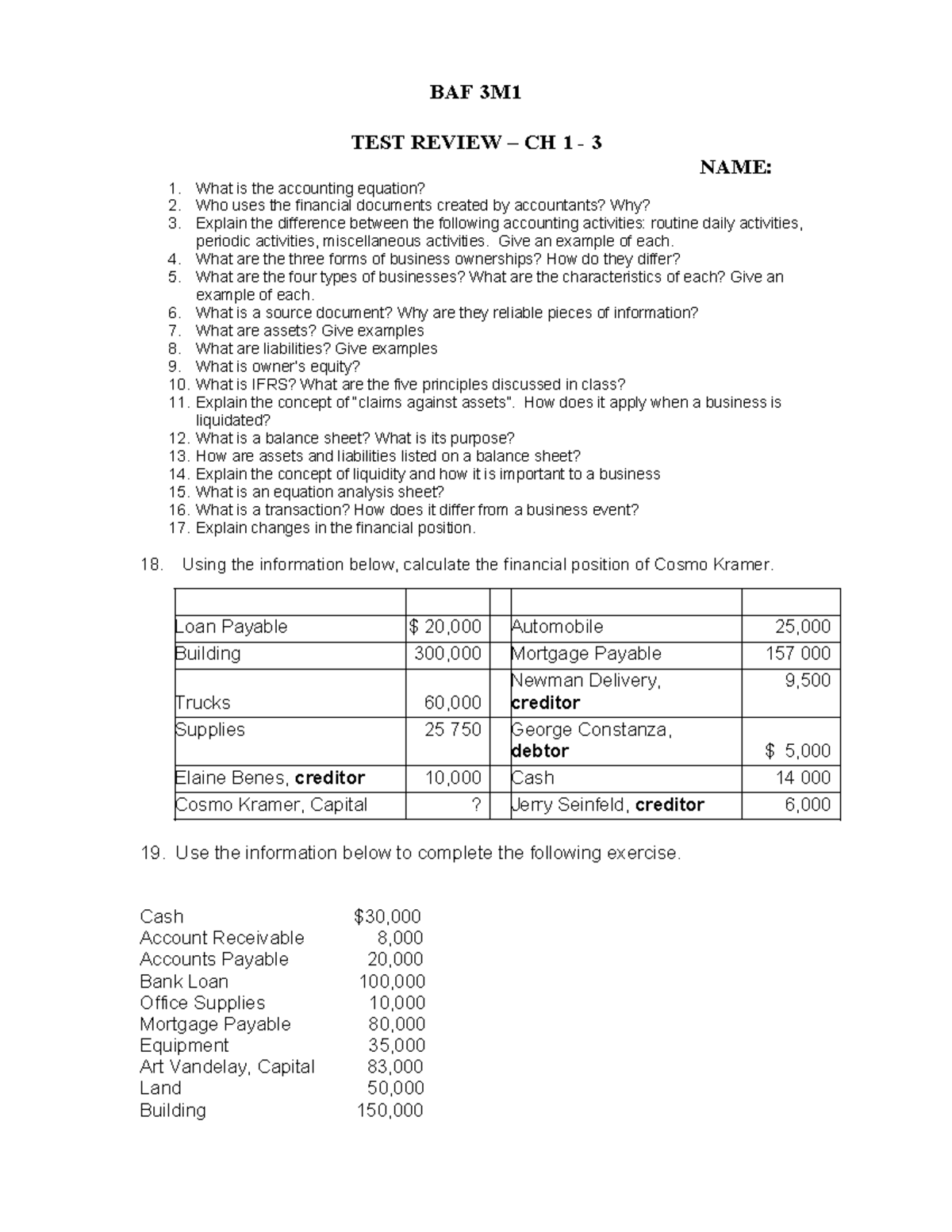 TEST Review - CH. 1-3 - Review - BAF 3M TEST REVIEW – CH 1 - 3 NAME: 1 ...